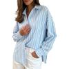 imagechouyatou Womens 2025 Striped ButtonDown Shirt Loose Business Casual Cotton Dress Shirt Blouse TopLight Blue