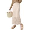 imagechouyatou Womens Bodycon Floral Embroidered Knit Skirt Lace Crochet Eyelet Pencil Flared Midi SkirtApricot
