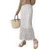 imagechouyatou Womens Bodycon Floral Embroidered Knit Skirt Lace Crochet Eyelet Pencil Flared Midi SkirtWhite