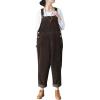 imagechouyatou Womens Cargo Corduroy Harem Overall Pants Wide Leg Adjustable Strap Bib Jumpsuit with PocketsBrown