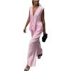 imagechouyatou Womens Casual 2 Piece Outfits Peplum Ruffle Tank Top Wide Leg Long Palazzo Pants Matching SetPink