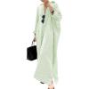 imagechouyatou Womens Casual Long Sleeve Button Down Loose Striped Cotton Maxi Shirt DressGreen