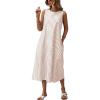 imagechouyatou Womens Casual Loose Vertical Striped Dress Crew Neck Sleeveless Midi Long Tank Dress with PocketsKhaki