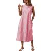 imagechouyatou Womens Casual Loose Vertical Striped Dress Crew Neck Sleeveless Midi Long Tank Dress with PocketsRed