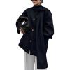 imagechouyatou Womens Casual Single Breasted Wool Coat with Scarf Office Work Wool Blend Trench Pea Coat OvercoatBlack