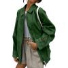 imagechouyatou Womens Casual Zip Up Faux Suede Leather Bomber Jacket Vintage Motorcycle Coats Fall Y2k Oversized OuterwearGreen