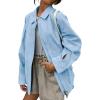 imagechouyatou Womens Casual Zip Up Faux Suede Leather Bomber Jacket Vintage Motorcycle Coats Fall Y2k Oversized OuterwearLight Blue