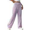 imagechouyatou Womens Checkered Wide Leg Business Casual Pants Plaid Drawstring Elastic Waist Palazzo PantsPurple