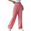 imagechouyatou Womens Checkered Wide Leg Business Casual Pants Plaid Drawstring Elastic Waist Palazzo PantsRed