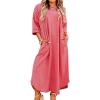imagechouyatou Womens Contrast Color Striped TShirt Dress Casual Loose Short Sleeve Midi Long Beach DressRed