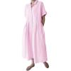 imagechouyatou Womens Cotton Striped Shirt Dress Button Up Short Sleeve Midi Long Shift Dress with PocketsPink