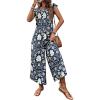 imagechouyatou Womens Cute Daisy Floral Wide Leg Baggy Jumpsuit Rompers Cap Short Sleeve Loose Comfy Overalls PantsNavy