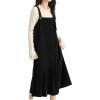 imagechouyatou Womens Cute Ruffle Corduroy Pinafore Overall Dress Pleated Flared Mid Long Bib Jumper DressBlack