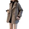imagechouyatou Womens Double Breasted Herringbone Wool Blazer Jacket Notched Lapel Work Casual Wool Blend Pea Coat OvercoatBrown