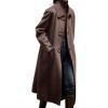 imagechouyatou Womens Elegant Single Breasted Horn Button Wool Coat Long Sleeve Pocketed Midi Long Winter Trench CoatDark Brown