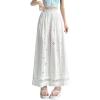 imagechouyatou Womens Eyelet Embroidery Wide Leg Pants Elastic Waist Capri Palazzo Pants Baggy Culottes with PocketsWhite