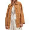 imagechouyatou Womens Fall Casual Faux Suede Leather Jacket Boyfriend Button Down Shacket Coat with PocketsCamel