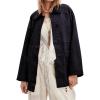 imagechouyatou Womens Fall Casual Faux Suede Leather Jacket Boyfriend Button Down Shacket Coat with PocketsNavy Blue