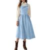 imagechouyatou Womens Fall Corduroy Overall Dress Adjustable Strap A Line Flare Pinafore Midi Jumper DressAzure