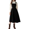 imagechouyatou Womens Fall Corduroy Overall Dress Adjustable Strap A Line Flare Pinafore Midi Jumper DressBlack