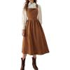 imagechouyatou Womens Fall Corduroy Overall Dress Adjustable Strap A Line Flare Pinafore Midi Jumper DressBrown