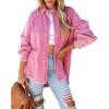 imagechouyatou Womens Fall Oversized Jean Jacket Casual Button Down Denim Shacket JacketHot Pink