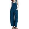 imagechouyatou Womens Fall Winter Corduroy Overalls Boyfriend Adjustable Strap Bib Jumpsuit Barrel Harem PantsBlue