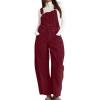 imagechouyatou Womens Fall Winter Corduroy Overalls Boyfriend Adjustable Strap Bib Jumpsuit Barrel Harem PantsBurgundy