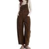 imagechouyatou Womens Fall Winter Corduroy Overalls Boyfriend Adjustable Strap Bib Jumpsuit Barrel Harem PantsCoffee