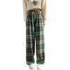 imagechouyatou Womens Fall Winter High Waist Wide Leg Plaid Office Work Wool Blend Palazzo Pants Trousers with PocketsGreen