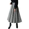 imagechouyatou Womens Fall Winter Houndstooth Tweed Wool Skirt Ruffle Zip Up Pleated Midi Skirt with PocketsBlack