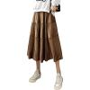 imagechouyatou Womens Fall Winter Velvet Ruffle Hem Skirt High Elastic Waist Pleated Swing Midi Long SkirtBrown