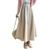 imagechouyatou Womens Fall Winter Wool Pleated A Line Skirt Casual High Waisted Swing Wool Blend Midi Long SkirtBeige White