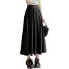 imagechouyatou Womens Fall Winter Wool Pleated A Line Skirt Casual High Waisted Swing Wool Blend Midi Long SkirtBlack