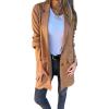 imagechouyatou Womens Faux Suede Leather Mid Long Coat Notched Lapel Business Casual Blazer Jacket Coat OvercoatBrown