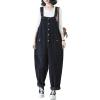 imagechouyatou Womens Harem Corduroy Overall Pants Wide Leg Adjustable Strap Baggy One Piece JumpsuitsBlack
