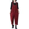 imagechouyatou Womens Harem Corduroy Overall Pants Wide Leg Adjustable Strap Baggy One Piece JumpsuitsRed