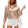 imagechouyatou Womens Lapel Collar Long Sleeve Satin Silk Dress Casual Button Down Shirt BlousesChampagne