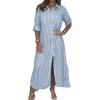 imagechouyatou Womens Long Sleeve Striped Shirt Dress Casual Loose Button Down Maxi Long Tunic DressBlue