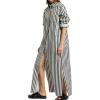 imagechouyatou Womens Long Sleeve Striped Shirt Dress Casual Loose Side Split Maxi Long Tunic DressBlack