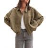 imagechouyatou Womens Oversized Faux Leather Suede Bomber Jacket Boyfriend Motorcycle Zip Up Jacket ShacketsArmy Green