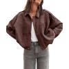 imagechouyatou Womens Oversized Faux Leather Suede Bomber Jacket Boyfriend Motorcycle Zip Up Jacket ShacketsCoffee