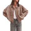 imagechouyatou Womens Oversized Faux Leather Suede Bomber Jacket Boyfriend Motorcycle Zip Up Jacket ShacketsKhaki