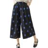 imagechouyatou Womens Retro Polka Dot Wide Leg Baggy Pants Elastic Waist Capri Palazzo Pants Culottes with PocketsBlack