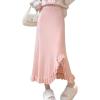 imagechouyatou Womens Sexy Mermaid Ruffle Hem Skirt Elastic Waist High Low Midi Long Knitted SkirtPink