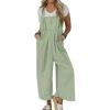 imagechouyatou Womens Sleeveless Plaid Wide Leg Bib Overall Casual Loose Gingham Jumpsuits with PocketsGreen