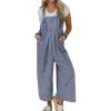 imagechouyatou Womens Sleeveless Plaid Wide Leg Bib Overall Casual Loose Gingham Jumpsuits with PocketsNavy Blue