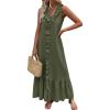 imagechouyatou Womens Summer Beach Cotton Tank Dress Linen Boho Sleeveless Tiered Ruffle Maxi Long SundressDark Green