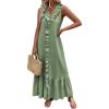 imagechouyatou Womens Summer Beach Cotton Tank Dress Linen Boho Sleeveless Tiered Ruffle Maxi Long SundressLight Green