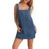 imagechouyatou Womens Summer Leopard Print Short Denim Overall Dress Sleeveless Square Neck Mini Jean Jumper DressBlue Leopard